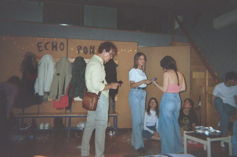 Students and trainer on the Almost Maine set, in an analogue photo