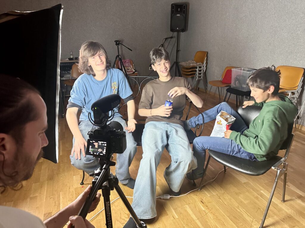 No Drama students on set with the camera and the sound operator